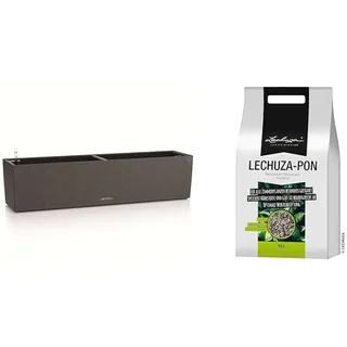 Lechuza BALCONERA Stone 80 graphitschwarz 15662, 79x19x19 cm & PON 18 Liter Pflanzsubstrat, Neutral