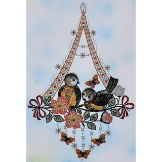 Stickereien Plauen Fensterbild »Vögel mit Schmetterling«, bunt