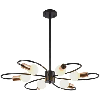 Qcyuui Sputnik Kronleuchter 6-flammig, Schwarz Gold, E27 aus Metall