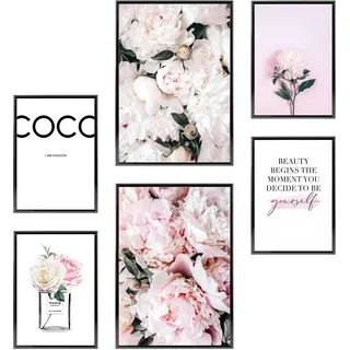 Heimlich – Posterset – 2 x A3 (30 x 42 cm) + 4 x A4 (21 x 30 cm) – Premium-Poster – Ungerahmte Drucke – Moderner Stil – Pfingstrose, Rose, Kokosnuss