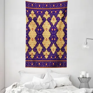 ABAKUHAUS marokkanisch Wandteppich und Tagesdecke, Effected Border aus Weiches Mikrofaser Stoff Waschbar ohne Verblassen Digitaldruck, 140 x 230 cm, Lila Sand Braun