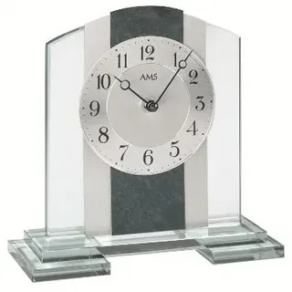 AMS 1121 Tischuhr Quarz silbern Glas mit Schiefer und Aluminium - Silber