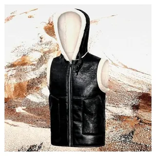 Lederweste Herren aus Kunstleder mit Fleece, Kapuzenweste, Winterweste, Übergangsweste, warme Motorradweste, Bikerweste