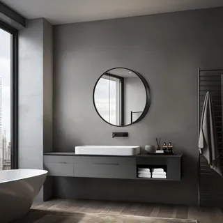 Spiegelschrank mit Beleuchtung Talos Black Nova Ø80 cm schwarz - Spiegelschrank Bad mit 2 Ablageflächen - Aluminium - Rückwand verspiegelt - Schwarz