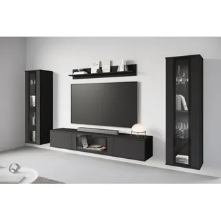 Home Affaire Wohnwand »Caro, stehend und hängend montierbar« Komplett-Set, Vitrine Türanschlag links/rechts wechselbar, 4 Stk. tlg., schwarz