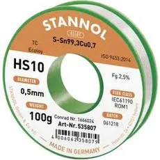 Bild HS10 2,5% 0,5MM SN99,3CU0,7 CD 100G Lötzinn, bleifrei bleifrei, Spule Sn99,3Cu0,7 ROM1 100g
