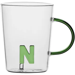 LA PORCELLANA BIANCA - Tasse Buchstabe 'N' aus Borosilikatglas, Fassungsvermögen 400 ml, Kollektion Allalettera