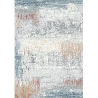 Webteppich , Weiß, Blau, Grau , Textil , Abstraktes , rechteckig , 160x230 cm , Oeko-Tex® Standard 100 , für Fußbodenheizung geeignet, Fasern thermofixiert (heatset) , Teppiche und Böden, Teppiche, Moderne Teppiche