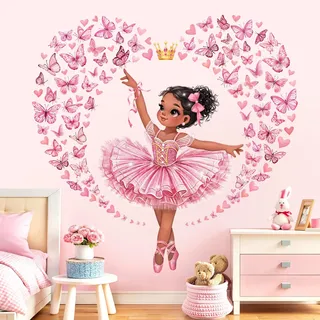 decalmile Wandsticker Ballerina Tanzendes Mädchen Wandtattoo Rosa Schmetterling Prinzessin Wandaufkleber Mädchen Kinderzimmer Schlafzimmer Babyzimmer Wanddeko