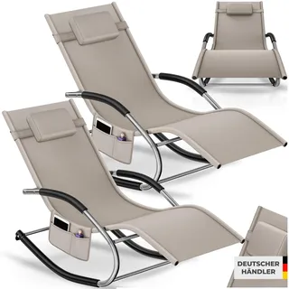 tectake® Gartenliege Taya ergonomisch, mit Komfort-Schwingbewegung abnehmbares Kopfpolster, seitliche Aufbewahrungstasche