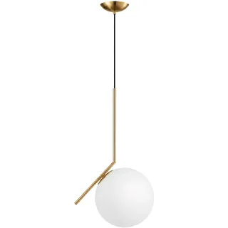 LFsem Moderne asymmetrische Glas-Pendelleuchte, E27 Hängelampe, Opalglas-Kugelschirm, Goldfarben Eisenstange, 120cm verstellbares Kabel für Kücheninsel, Esszimmer, Schlafzimmer, Café (25CM)