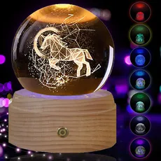 Kristallkugel Spieluhr - USB Wiederaufladbar 360° Drehbar LED Deko Licht Glaskugel Deko mit Holzsockel, Spieluhr Erwachsene Spieluhr Kinder Kreative Geschenke für Geburtstag Weihnachten