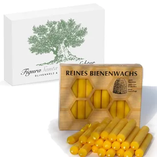 Figura Santa® BAUMKERZEN 40x Premium Kerzen aus 100% reinem BIENENWACHS - Bienenwachskerzen Geburtstagskerzen Christbaumkerzen H10 Ø1,25 cm ca. 2.5 h Brenndauer/Kerze