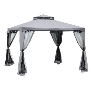 Outsunny Gartenpavillon Metall+Polyester Hellgrau , Kunststoff, Metall , 294x265x294 cm , Sonnenschutz, Pavillons