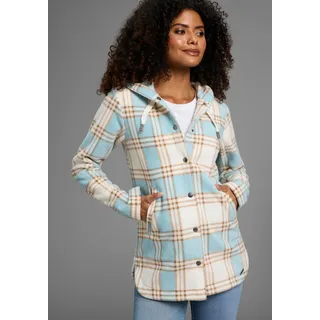 KangaROOS Fleecejacke mit Kapuze mit bedrucktem Karo Muster, weite Passform, Übergangsjacke, braun