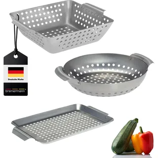bremermann Grillkörbe 3er Set Edelstahl Grillpfanne Grillplatte Grillkorb