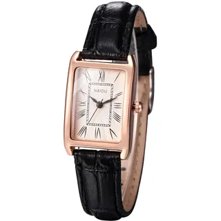 Silverora Uhren Damen Rechteckige Leder: Klein Eckige Analog Quarz Damenuhren mit römische Ziffernskala Exquisite Armbanduhren mit Lederarmband Geschenke für Frauen roségold schwarz
