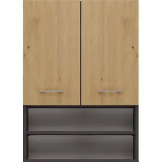 Waschmaschinenschrank, 90 x 64 x 30 cm, Anthrazit / Artisan-Eiche - Schwarz