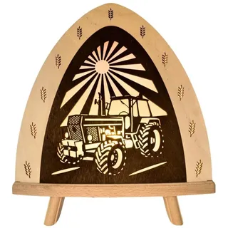 Dekorative LED Standleuchte mit Traktor Motiv Sonnenstrahlen Rundbogen 30x32x6cm