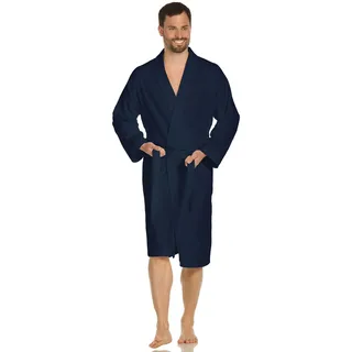 Unisex-Bademantel VOSSEN "Dallas, ideal für Sauna & Spa, Hotelbademantel, Morgenmantel" Gr. XL, blau (dunkelblau), L:110cm, Webvelours, Hausmäntel, Unisex-Bademantel, für Damen & Herren, reine Baumwolle, mit Kimono-Kragen