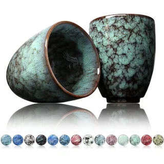 Ganzoo Kaffee Becher Keramik, Design Kaffee -Tasse ohne Henkel 200ml, Tee -Tasse 2er Set, coffee mug, tea cup, Tasse mit modernem Muster, bunte Unikate tirreno