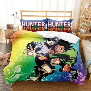 3tlg. Anime Hunter x Hunter 3D Druck Bettbezug Set Kinder Bettwäsche Kissenbezug - Gon Freecss Killua Zoldyck T04 - 200 x 200cm
