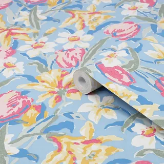 Laura Ashley Tulips Vliestapete 64 cm x 10 m 10 m Blau 34193