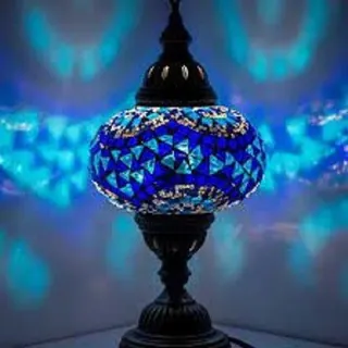 Türkische Tischlampe mit 13 cm blauer Mosaik-Kugel – Handgefertigte orientalische Lampe für stimmungsvolles Licht - Blau