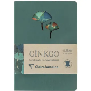 Clairefontaine 115949C - Notizbuch Ginkgo, aus Leder, DIN A5 14,8x21 cm, 72 Blatt liniert 90g, farbig sortiert, 1 Stück
