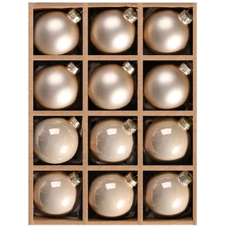 DN DECONATION Weihnachtskugeln Set, 12-teilig - Champagner Glaskugeln 6cm Glänzend & Matt, Christbaumkugeln mit Aufhängung für Weihnachtsbaum Deko, Hochzeit & Verlobung