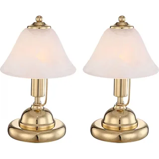 2x Globo Tischleuchte ANTIQUE Messing Touchfunktion, Glasschirm, Nachttischlampe