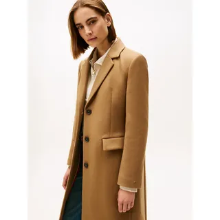 Langmantel TOMMY HILFIGER "CLASSIC SB WOOL REG MAXI COAT", Damen, Gr. 46, braun (light sepia braun), Web, Obermaterial: 72% Wolle, 25% Polyamid, 3% Kaschmir, unifarben, kniebedeckend, V-Ausschnitt, Mäntel Langmantel, mit Wolle und Kaschmir