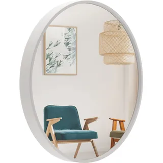 BD ART Wandspiegel Rund Spiegel 60 cm mit Weiß eleganter Holzrahmen