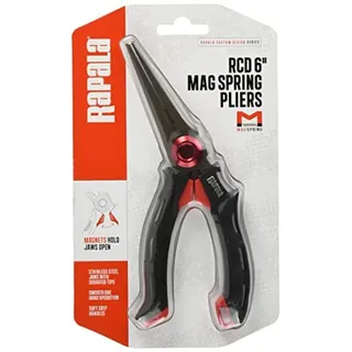 Rapala Unisex-Adult Angelzange RCD Mag Spring Pliers-Angelzubehör mit Edelstahlbacken-Magnetisch-Ergonomische Softgrip-Griffe Zange, Schwarz/Rot, Einzigartig