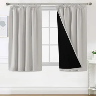 BellaHills 100% Vorhang Blickdicht mit Kräuselband 2er Set H 137 x B 117 cm Thermovorhang Kälteschutz Kurze Gardinen Verdunkelung Doppellagige Verdunklugsvorhänge, Pumice Stone