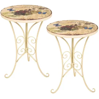 Gardenson Gartenbeistelltisch , Beige , Metall , rund , Kufe, rund , 53x38x38 cm , gastro- und objekttauglich, wetterfest, UV-beständig, regenabweisend, einfacher Aufbau , Gartenmöbel, Gartentische, Garten-Beistelltische