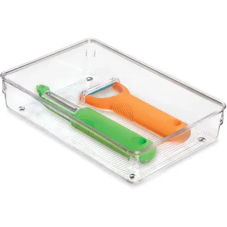 iDesign Schubladen Organizer, kleiner Schubladeneinsatz aus Kunststoff, Besteckkasten für Schubladen in Küche, Bad und Büro, durchsichtig, 15 cm x 23 cm x 5 cm