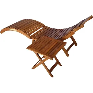 vidaXL Sonnenliege mit Tisch und Auflage Massivholz Akazie - Creme