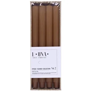 DONAU HOME Set Lange Stabkerzen Gerippt/Karamellfarbe / 4 Stück / 30 x Ø 2,5cm Unparfümiert/Geriffelte Stabkerzen/Tafelkerzen zur Dekoration im Wohnzimmer, Bad / 10 Stunden Brenndauer
