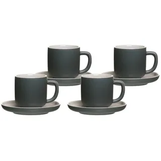 Ritzenhoff & Breker Jasper Espressotassen mit Untertassen, 4er Set, Grau, 240 ml, Espressogeschirr mit Soft-Touch-Haptik & Mattglasur, Spülmaschinengeeignet