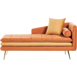 BELIANI Chaiselongue Rechtsseitig Orange Samtstoff Metallfüße Goldene Beine Kissen Inklusive Glamourös Wohzimmer - Orange, Gold