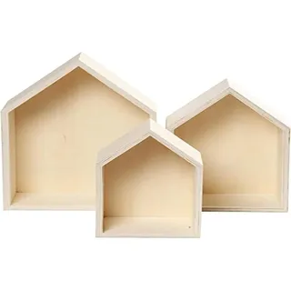 Creativ Company 3-teiliges Set Holzbox, Regalbox Hausform, Wandregal Wanddekoration, Holz unbeh.
