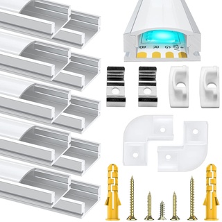 Chesbung LED Aluminium Profil für Led Streifen, 10×1M U Form LED Kanäle für LED Strips/Band 12mm, Alu Profil Led mit Milchig Weißer Abdeckung, LED-Diffusoren Led Kanal Indirekte Beleuchtung Decke