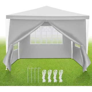 Izrielar Pavillon Partyzelt mit Seitenwänden, Reißverschlusstür & Fenstern, wetterfest, 3x3m Weiß - Weiß