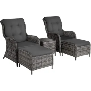 tectake Rattan-Sitzgruppe aus Aluminium Benissa, mit Sicherheitsglasplatte, grau-meliert/grau , Grau , Kunststoff , Organisch , Gartenmöbel, Gartengarnituren, Gartenmöbel-Sets