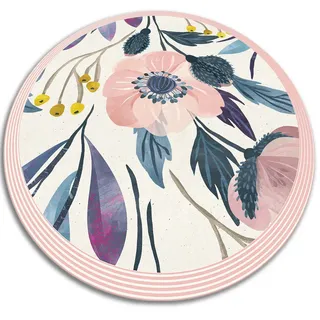 Tulup Vinyl Teppich Ø90 cm Blumen , Weiß, Multicolor , Kunststoff , Rund , 90x90 cm , Teppiche und Böden, Teppiche, Outdoorteppiche