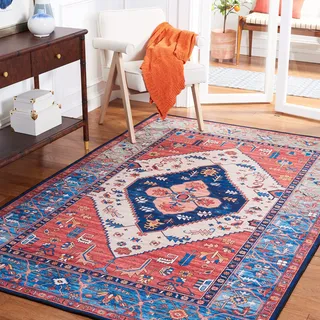 Safavieh Traditionell Teppich für Maschinenwaschbar und rutschfest - Ideal für stark frequentierte Bereiche - Tucson Collection, Kurzer Flor, Rost und Blau, 183 X 274 cm