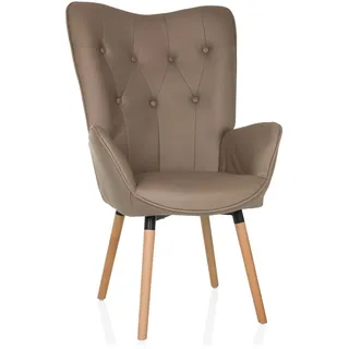 hjh LIVING Ohrensessel in Velour-Optik HAVENIO I Sessel für Wohnzimmer Schlafzimmer, Polsterstuhl mit Holzbeinen, Stoff Braun
