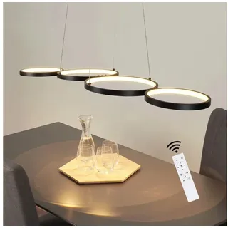 GBLY Pendelleuchte LED Hängelampe 88CM Dimmbar mit Fernbedienung Esstischlampe Schwarz Hängeleuchte Ring 54W Höhenverstellbar Esszimmerlampe für Wohnzimmer Arbeitszimmer Büro Esszimmer