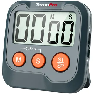 TempPro Küchentimer Digital, Kurzzeitmesser mit Magnet & Timer | Timer mit Countdown & Aufwärtszählung bis 99 Min., LCD, 2 Lautstärken, Magnet, Ständer, Aufhängung, 1 AAA ( Ex-ThermoPro )